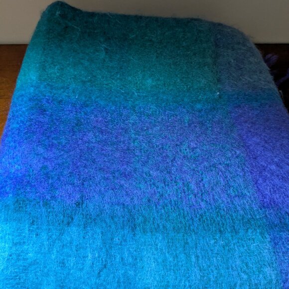Avoca Handweavers Blanket Throw Mohair Wool Ireland Blue Purple Pink 65"x55" - Picture 5 of 11